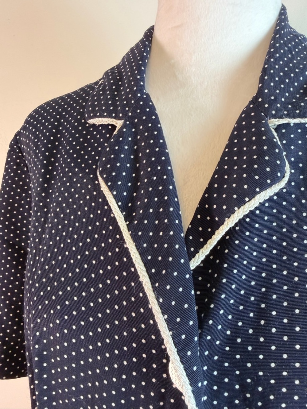 Vintage 1950’s Navy Polka Dot Button-Front Shirtwaist Midi Length Dress Medium - Picture 4 of 7